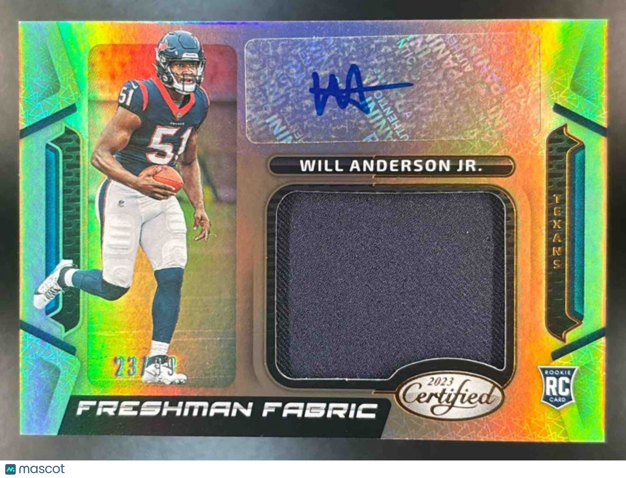 2023 Panini Certified Will Anderson Jr. Freshman Fabric Signatures /99 MEM RC
