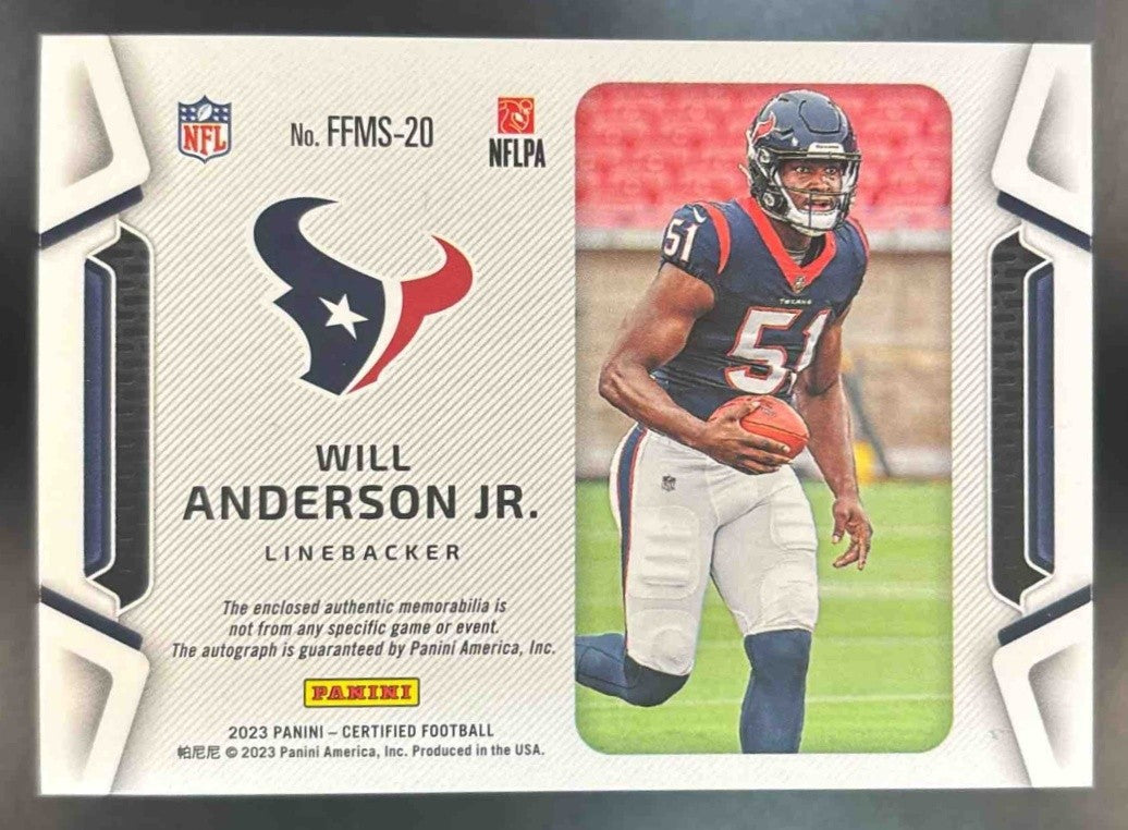 2023 Panini Certified Will Anderson Jr. Freshman Fabric Signatures /99 MEM RC