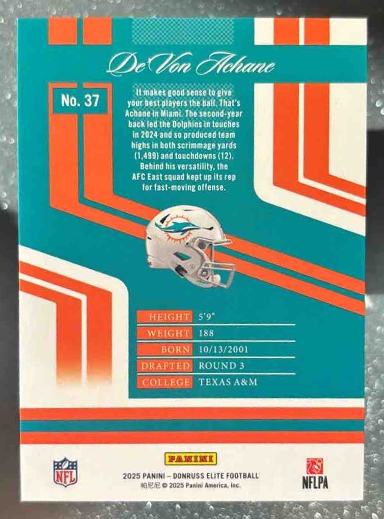2025 Panini Donruss Elite De'Von Achane 2007 /299 #37