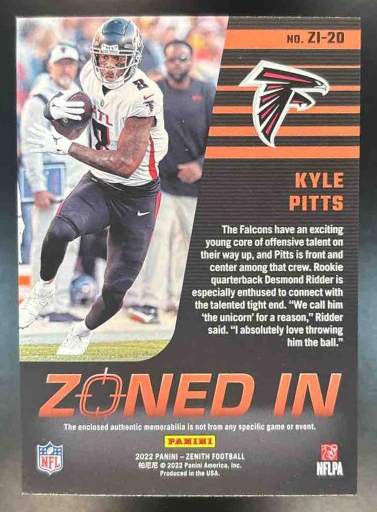 2022 Panini Zenith Kyle Pitts Zoned In MEM Atlanta Falcons