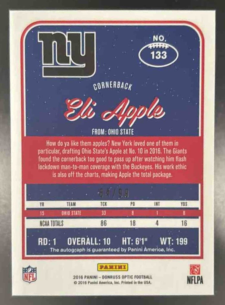 2016 Donruss Optic Eli Apple Rookie Signatures Holo /99 #133 RC Auto Giants