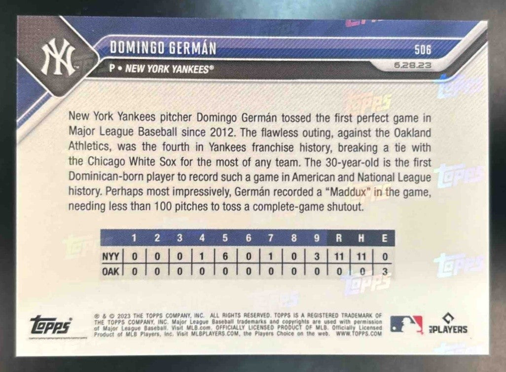 2023 Topps Now Domingo German #506 New York Yankees
