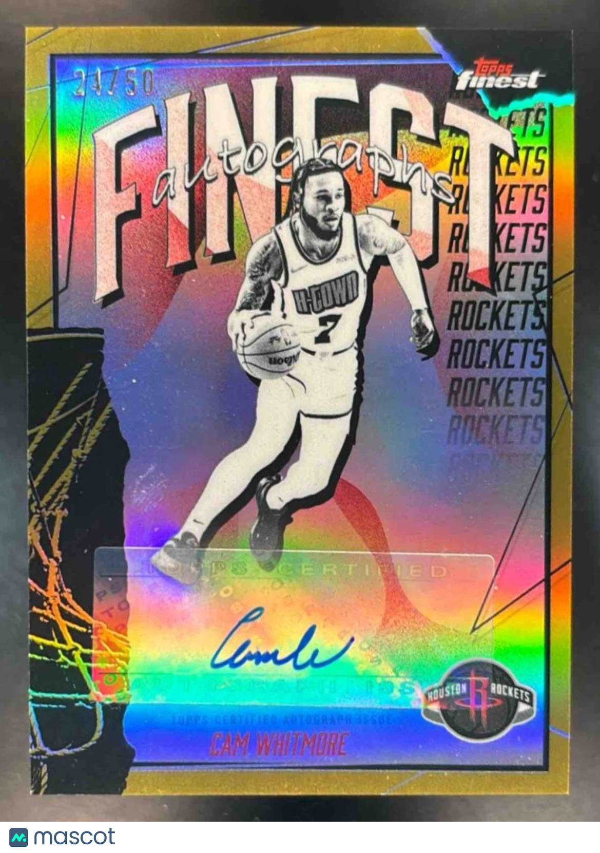 2025-26 Topps Finest Cam Whitmore Auto Gold Refractor /50 Houston Rockets
