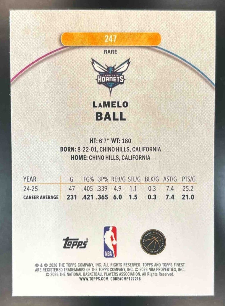 2025-26 Topps Finest LaMelo Ball Rare #247 Charlotte Hornets