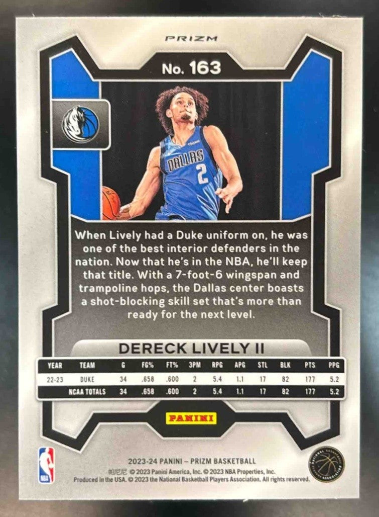 2023-24 Panini Prizm Dereck Lively II Prizms Silver #163 RC Dallas Mavericks