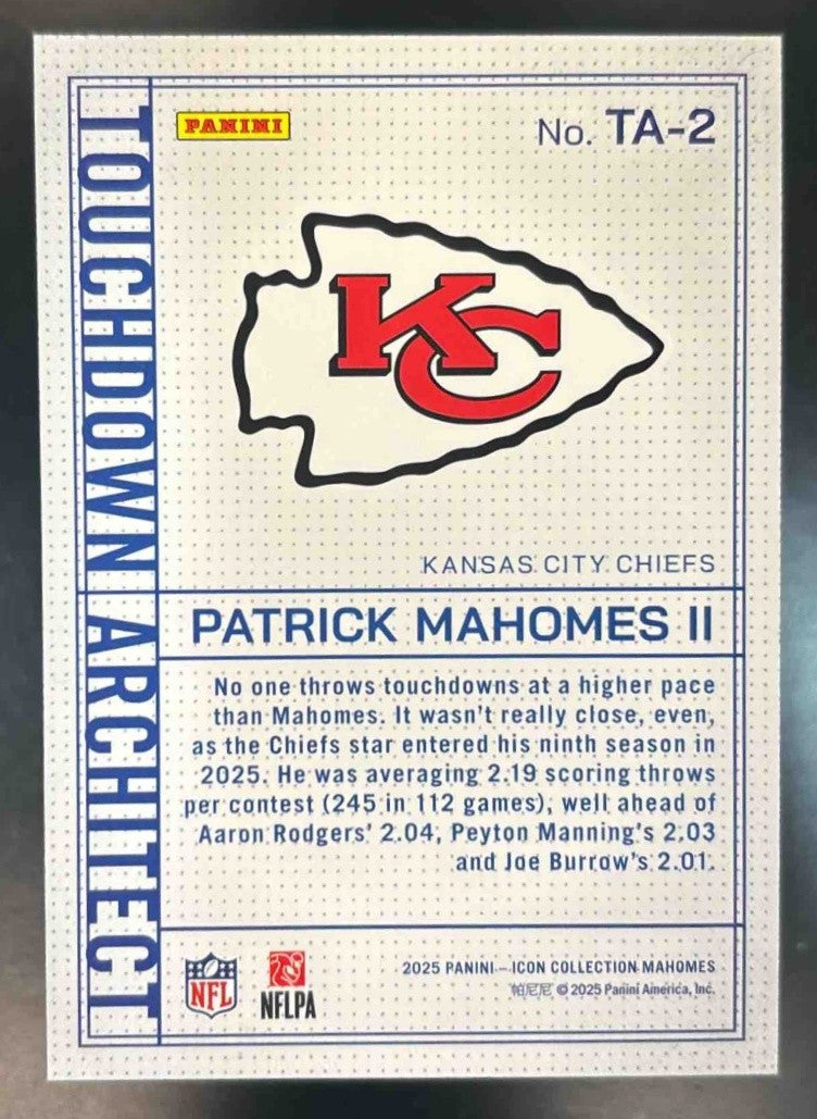 2025 Panini Mahomes Patrick II Touchdown Architect #TA-2 Kansas City Chiefs