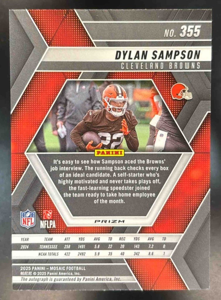 2025 Panini Mosaic Dylan Sampson Rookie Auto #355 RC Cleveland Browns
