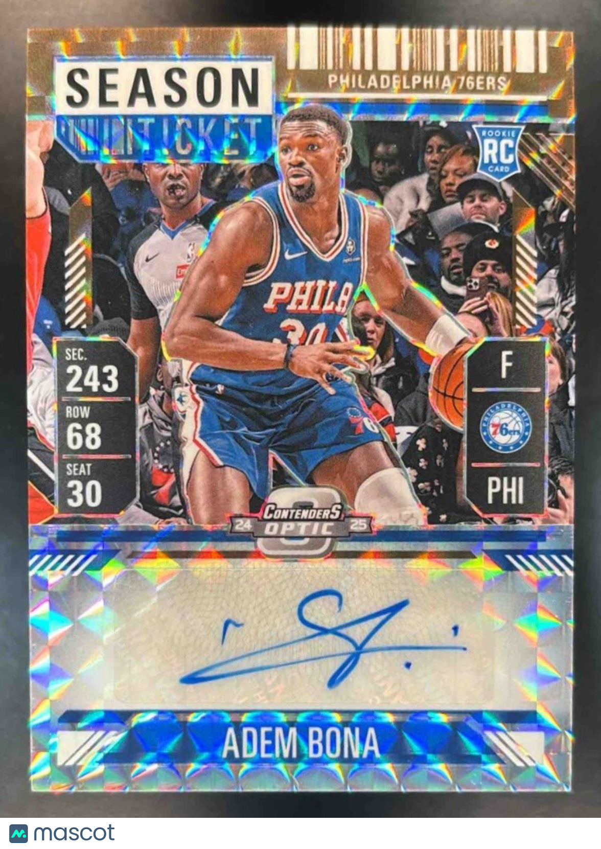 2024-25 Panini Mosaic Adem Bona Contenders Optic 75 RC Auto Philadelphia 76ers