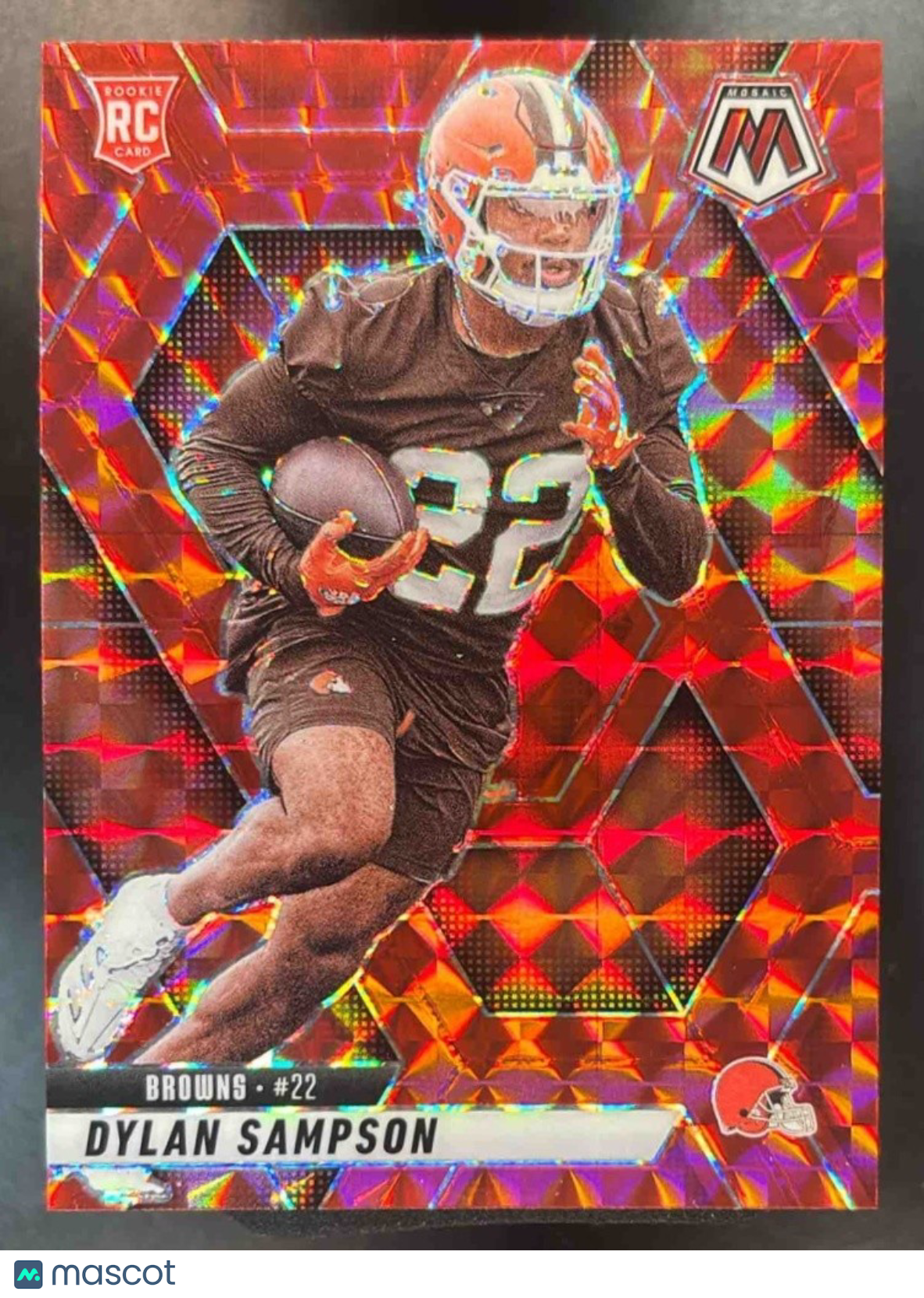 2025 Panini Mosaic Dylan Sampson Rookies Camo Red Prizm #355 RC Cleveland Browns