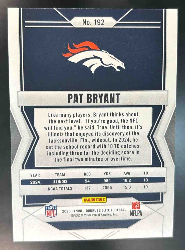 2025 Panini Donruss Elite Pat Bryant Lime Green /999 #192 RC Denver Broncos