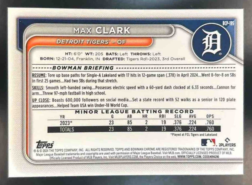 2024 Bowman Chrome Max Clark Prospects Mega Box Mojo #BCP-195 Detroit Tigers