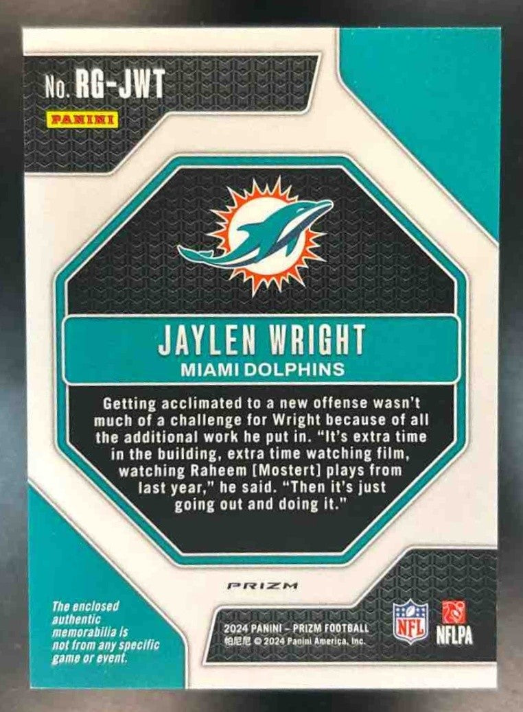 2024 Panini Prizm Jaylen Wright Rookie Gear #RG-JWT MEM RC Miami Dolphins