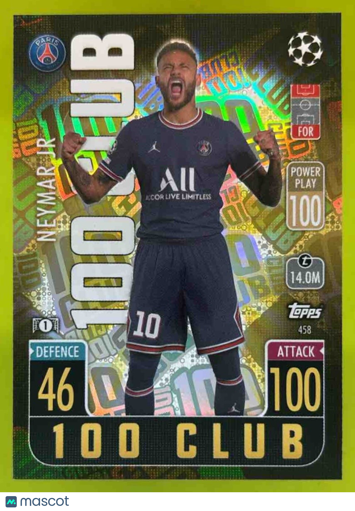 2021 Topps Match Attax Champions Europa League Neymar Jr 458 Paris Saint-Germain