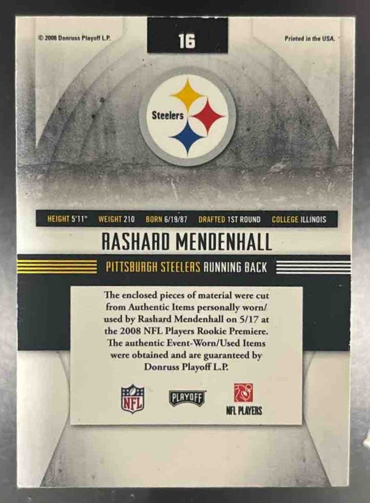 2008 Absolute Rookie Jersey Patch Rashard Mendenhall MEM RC Pittsburgh Steelers