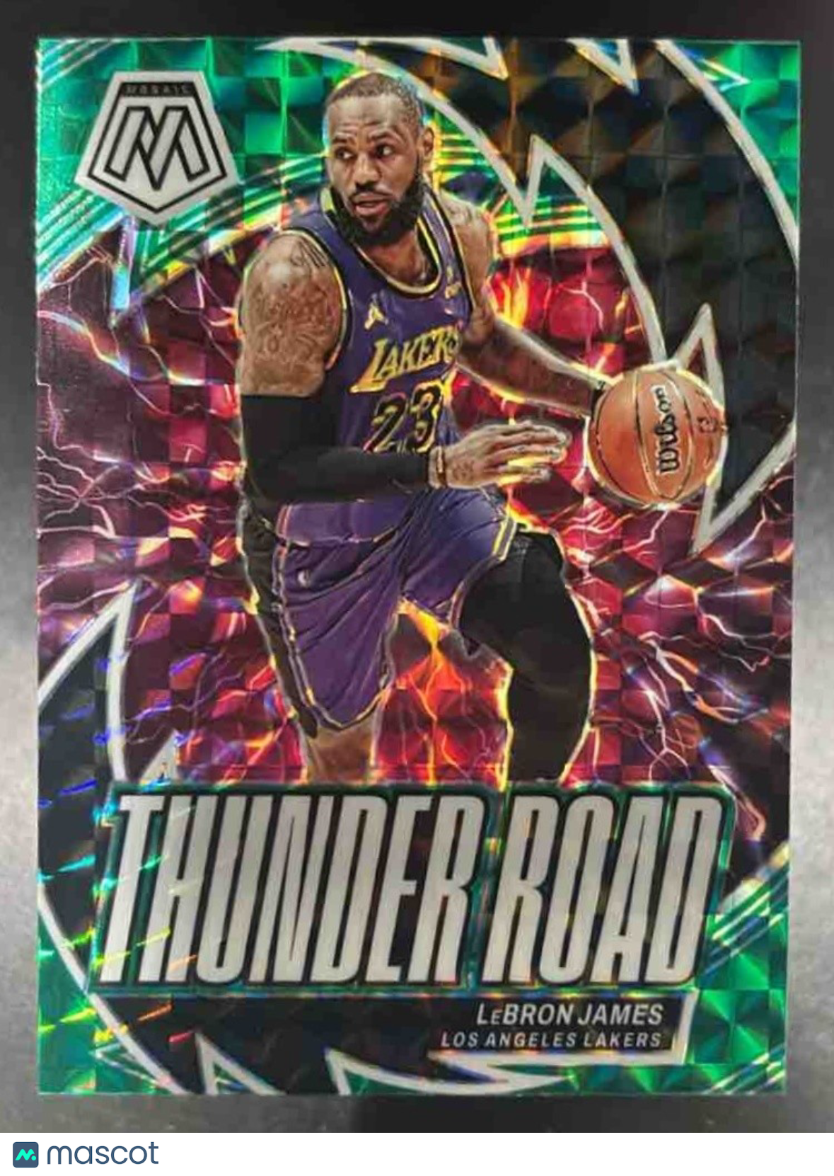 2023-24 Panini Mosaic LeBron James Thunder Road Green #9 Los Angeles Lakers