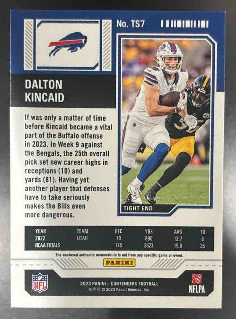 2023 Panini Contenders Dalton Kincaid Rookie Ticket Swatches RC Buffalo Bills