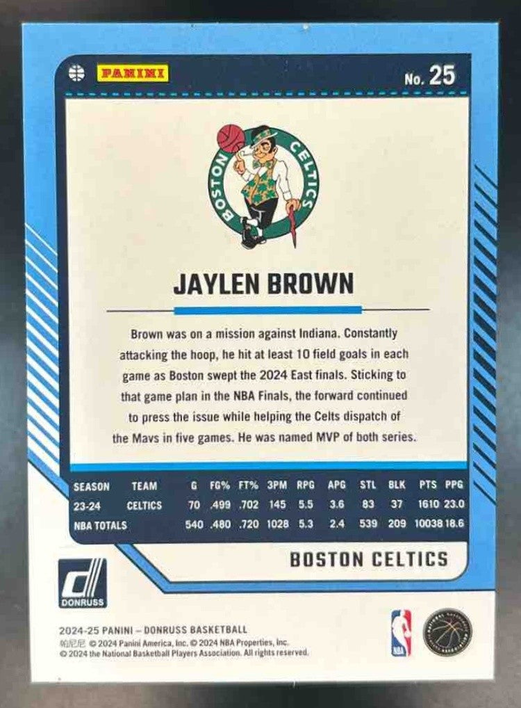 2024-25 Donruss Jaylen Brown Holo Red and Green Laser /99 #25 Boston Celtics