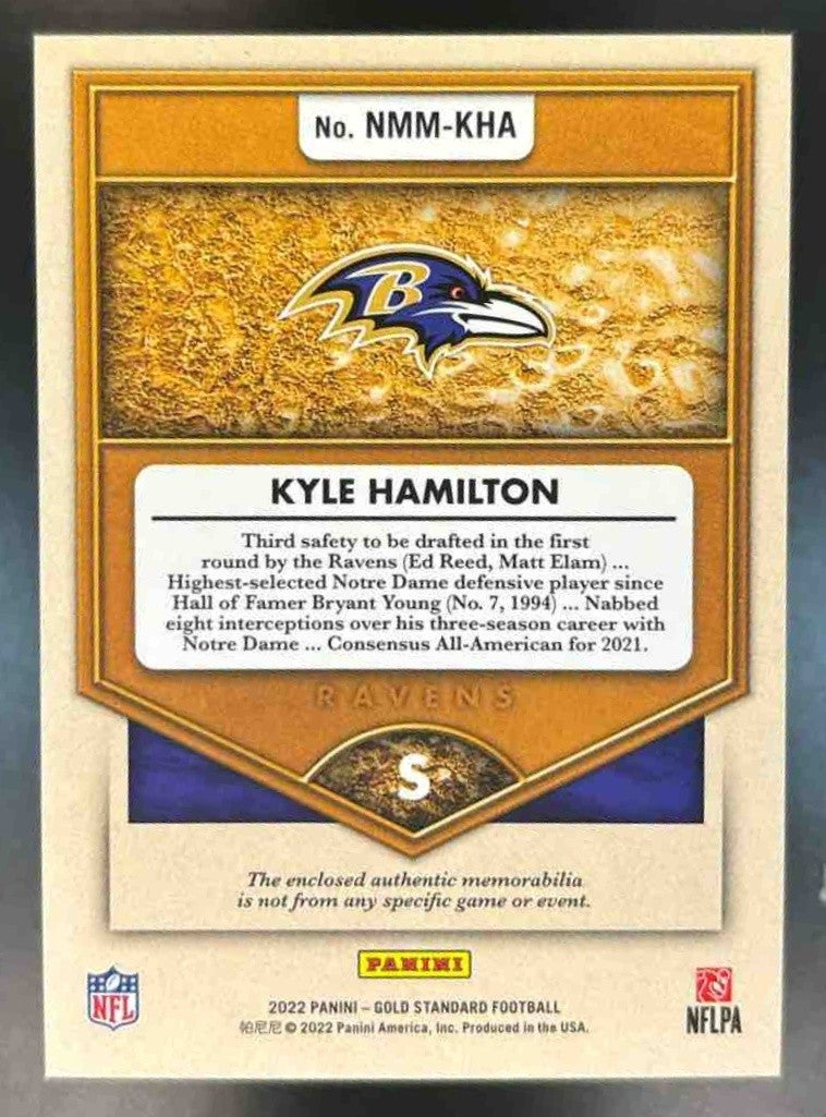 2022 Gold Standard Kyle Hamilton Newly Minted Patch /399 MEM RC Baltimore Ravens