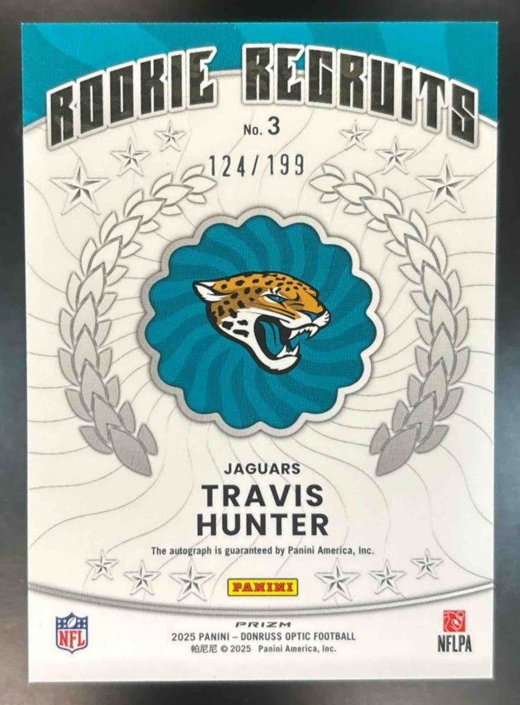 2025 Donruss Optic Travis Hunter Rookie Recruit Auto /199 RC Jacksonville Jaguar