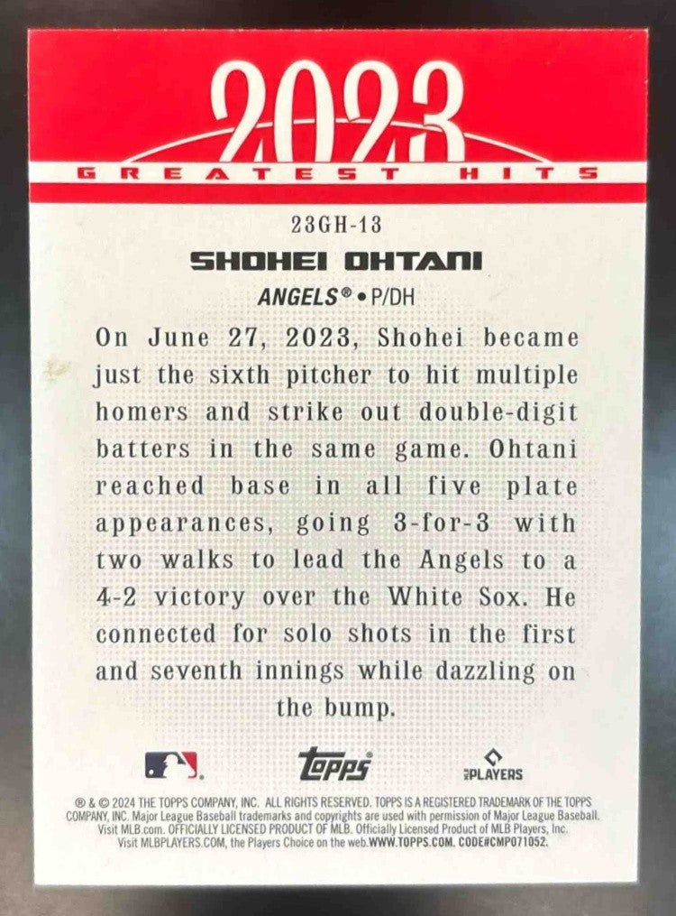 2024 Topps Shohei Ohtani 2023 Greatest Hits #23GH-13 Los Angeles Angels