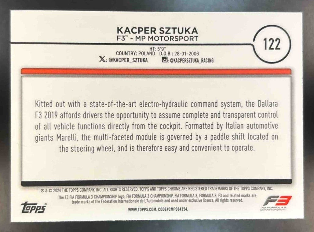 2024 Topps Chrome Logofractor Edition Formula 1 Kacper Sztuka Gold /50 #122