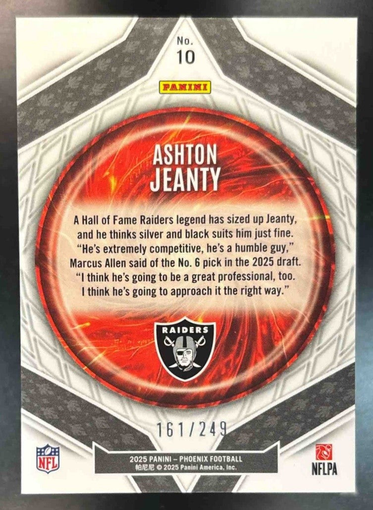 2025 Panini Phoenix Ashton Jeanty Paragon Silver Pandora /249 #10 RC Raiders