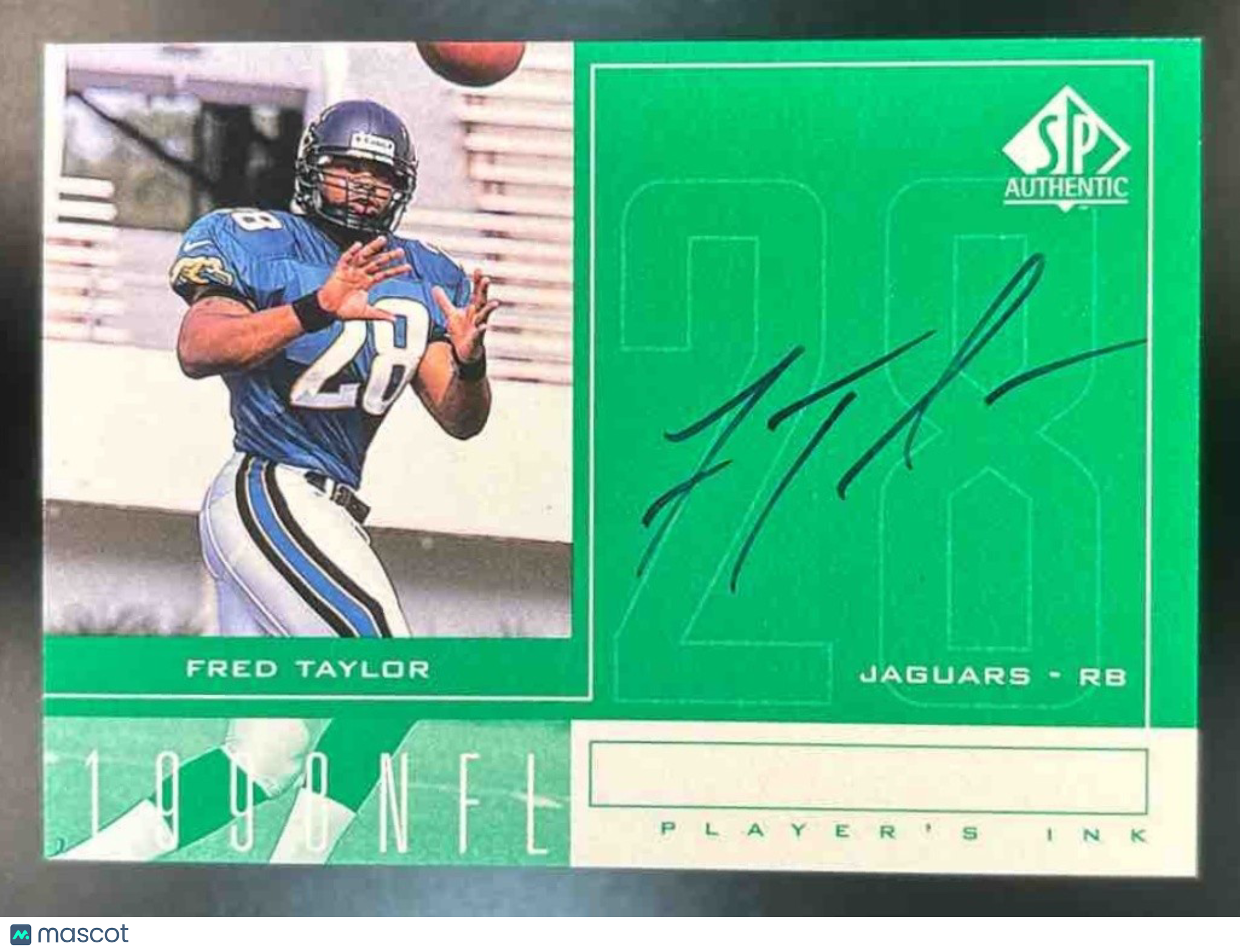 1998 SP Authentic Fred Taylor Player's Ink Green RC Auto Jacksonville Jaguars