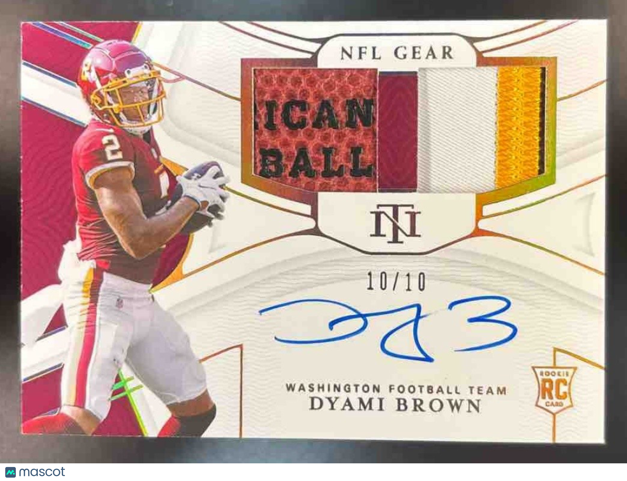 2021 National Treasures Dyami Brown Gear Auto BOOK END 10/10 #RSC-DB MEM Auto RC