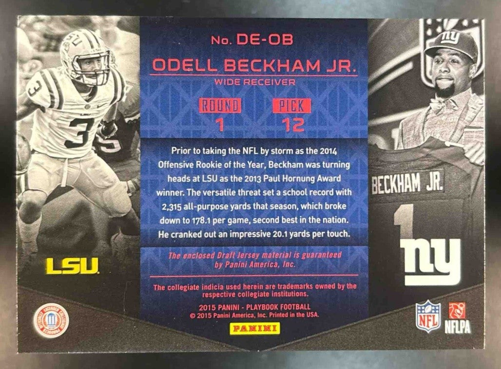 2015 Panini Playbook Odell Beckham Jr. Draft Edition Patch /199 New York Giants