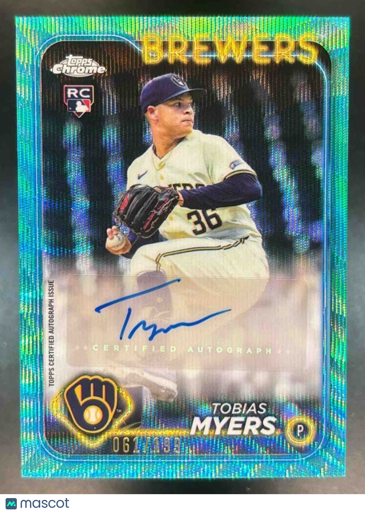 2024 Topps Chrome Update Tobias Myers Aqua Wave Auto /199 RC Milwaukee Brewers