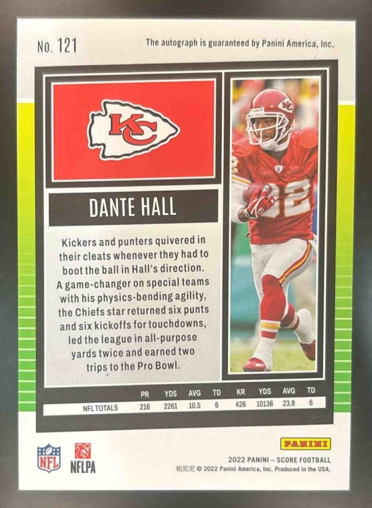 2022 Score Dante Hall Signatures Gold Zone /50 #121 Auto Kansas City Chiefs