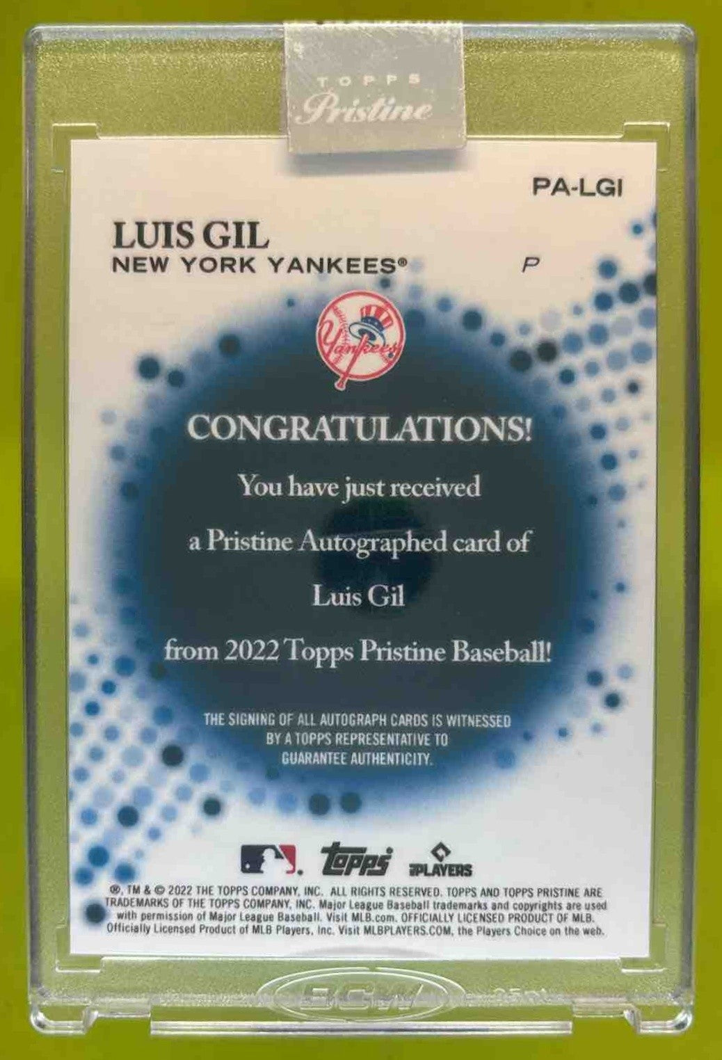 2022 Topps Pristine Luis Gil Auto #PA-LGI RC New York Yankees