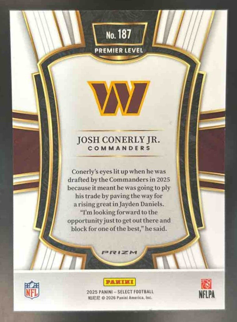 2025 Panini Select Josh Conerly Jr. Zebra Prizm Shock #187 Washington Commanders