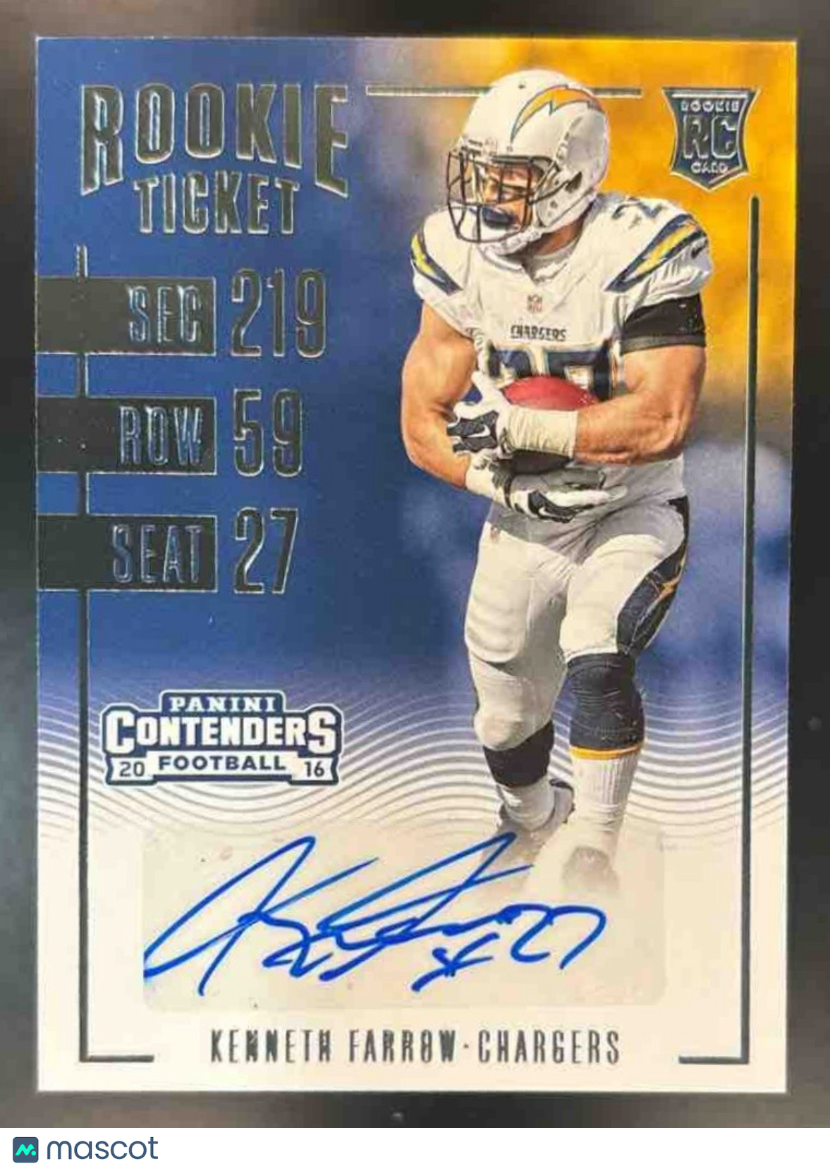 2016 Contenders Kenneth Farrow #264 RC Rookie Ticket Auto San Diego Chargers