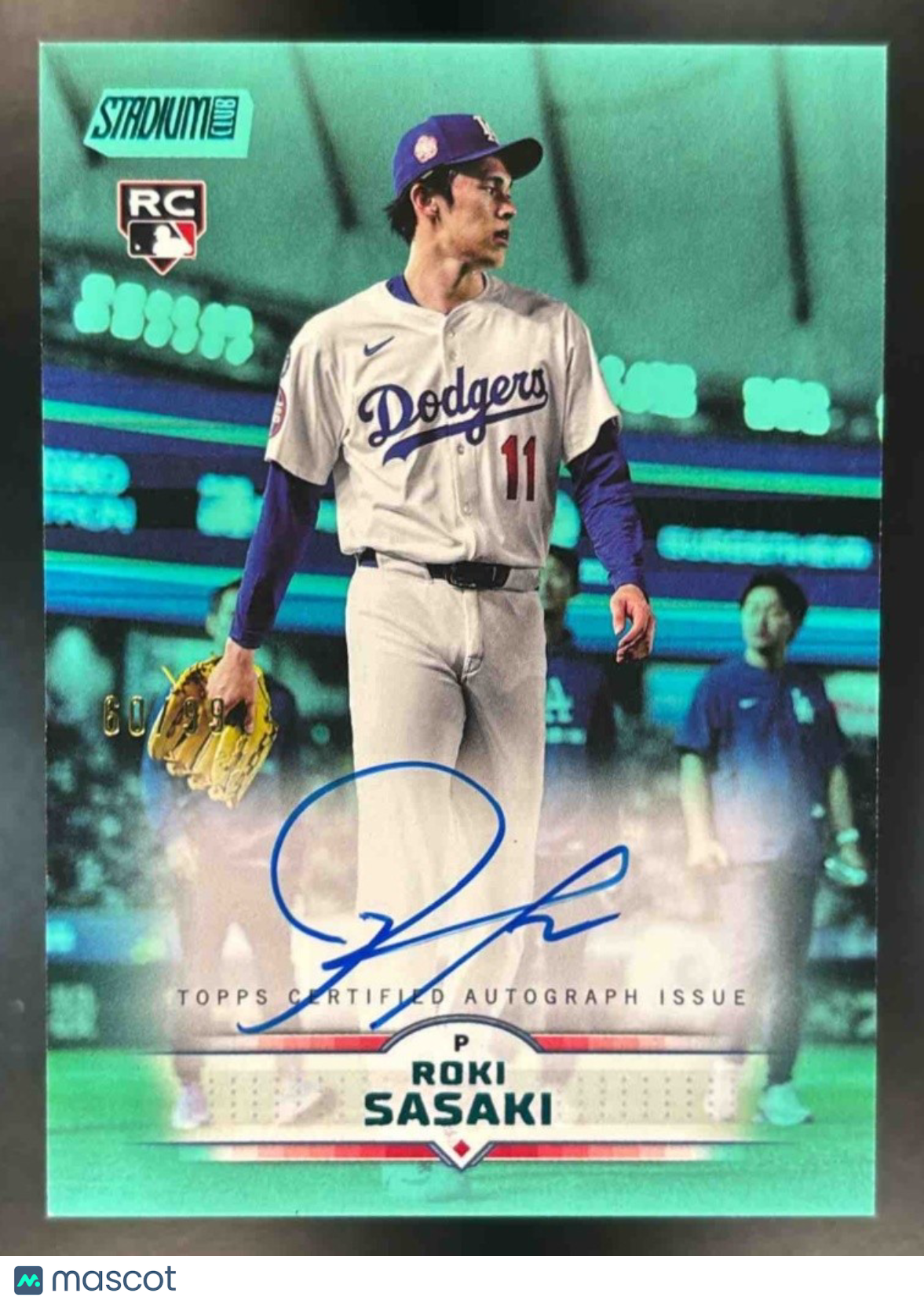 2025 Topps Stadium Club Roki Sasaki Auto Turquoise /99 RC Los Angeles Dodgers