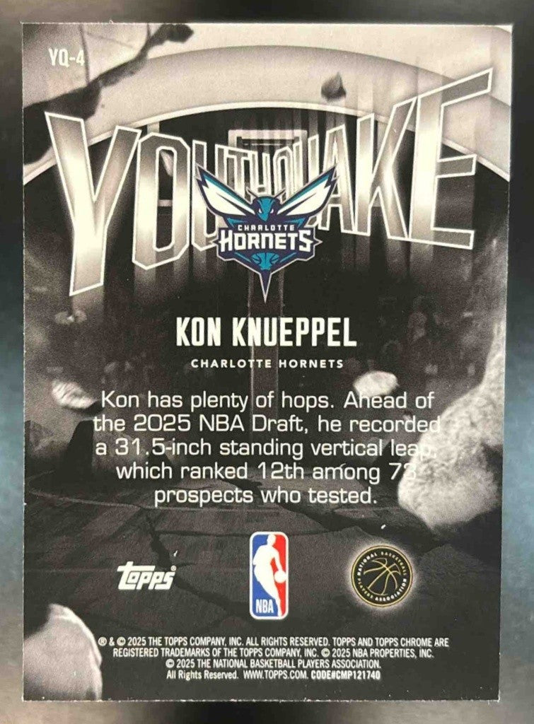 2025-26 Topps Chrome Kon Knueppel Youthquake RC Charlotte Hornets