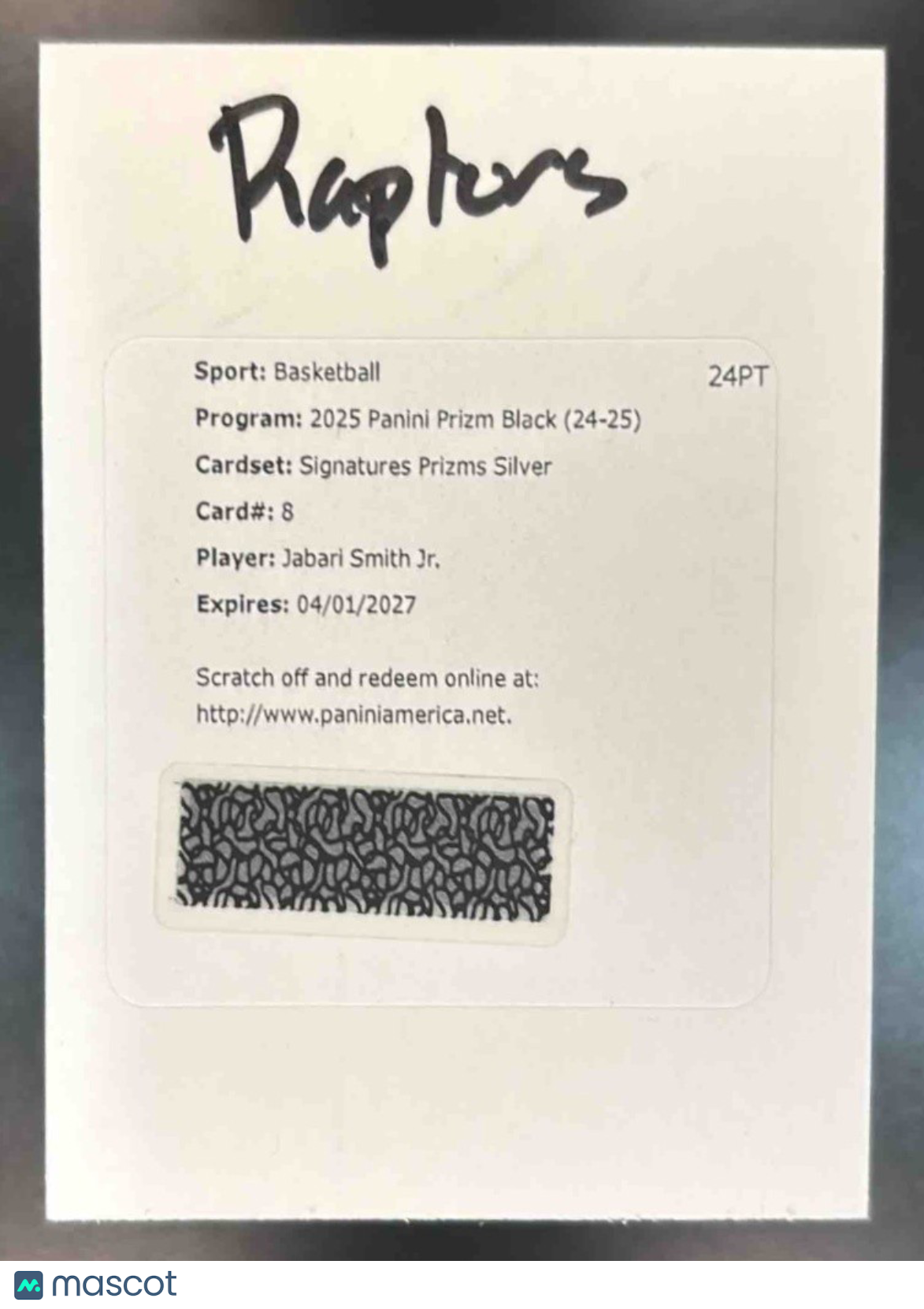 2024-25 Prizm Black Jabari Smith Jr. Signatures Silver Auto REDEMPTION