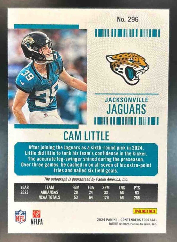 2024 Panini Contenders Cam Little Rookie Ticket Auto #296 RC Jacksonville Jaguar
