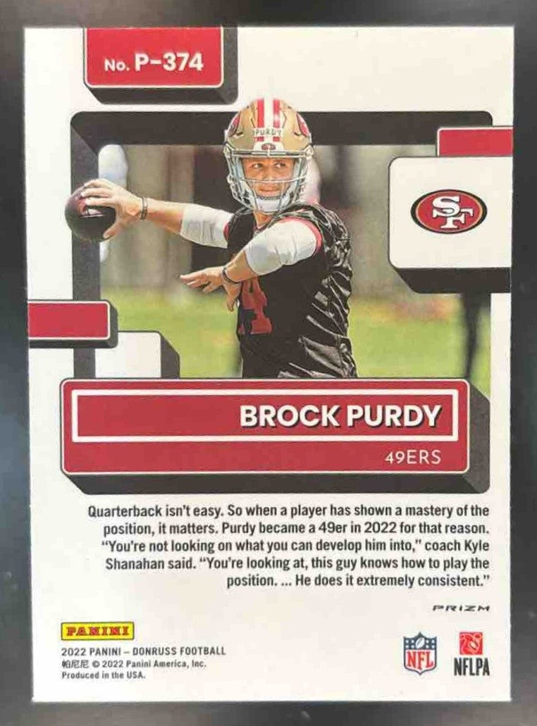 2022 Donruss Brock Purdy Optic Rated Rookie Preview Red and Green P-374 RC 49ers