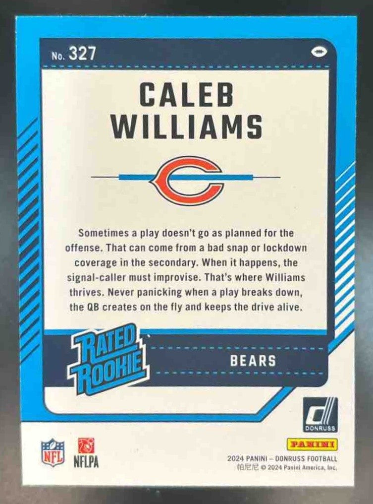 2024 Panini Donruss Caleb Williams Press Proof Yellow #327 RC Chicago Bears