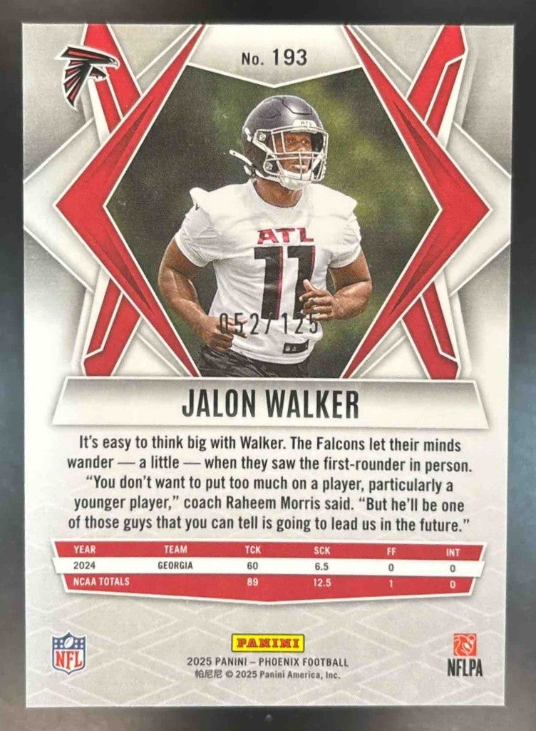 2025 Panini Phoenix Jalon Walker Yellow Lava /125 #193 RC Atlanta Falcons