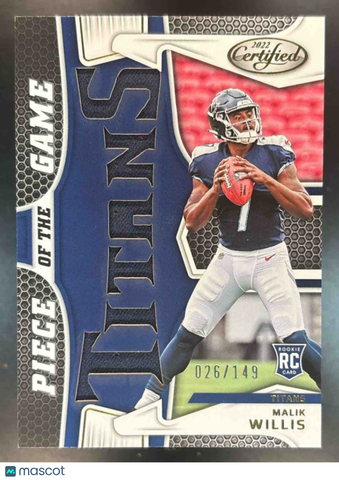 2022 Panini Certified Malik Willis Piece of the Game /149 MEM RC Tennessee Titan