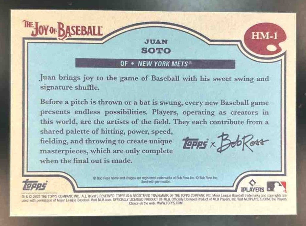2025 Topps Bob Ross The Joy of Baseball Juan Soto Happy Mistake (afro) SP Mets