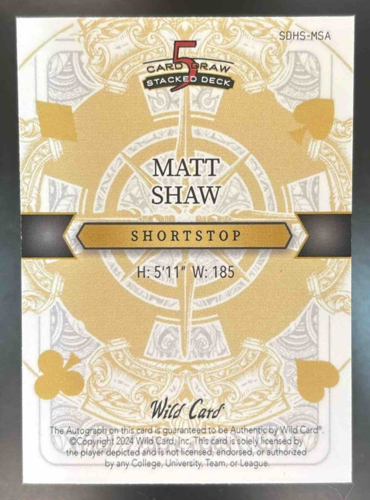 2024 Wild Card Five Draw Matt Shaw Ace Spades Auto Green Foil 2/3 Chicago Cubs
