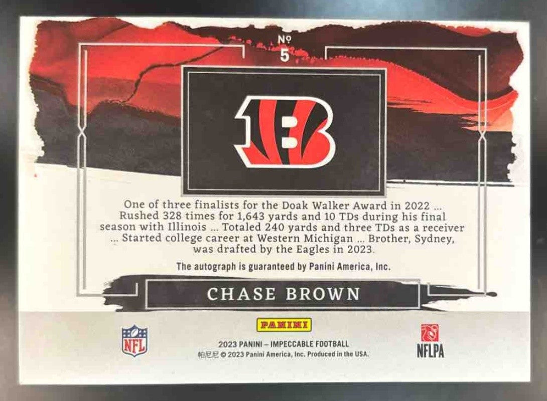 2023 Impeccable Chase Brown Elegance RC Silver Bar Auto /19 Cincinnati Bengals