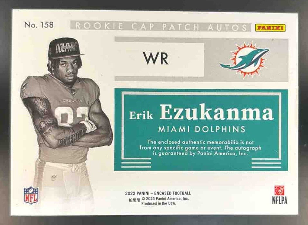2022 Panini Encased Erik Ezukanma Patch Auto /50 #158 RC Miami Dolphins