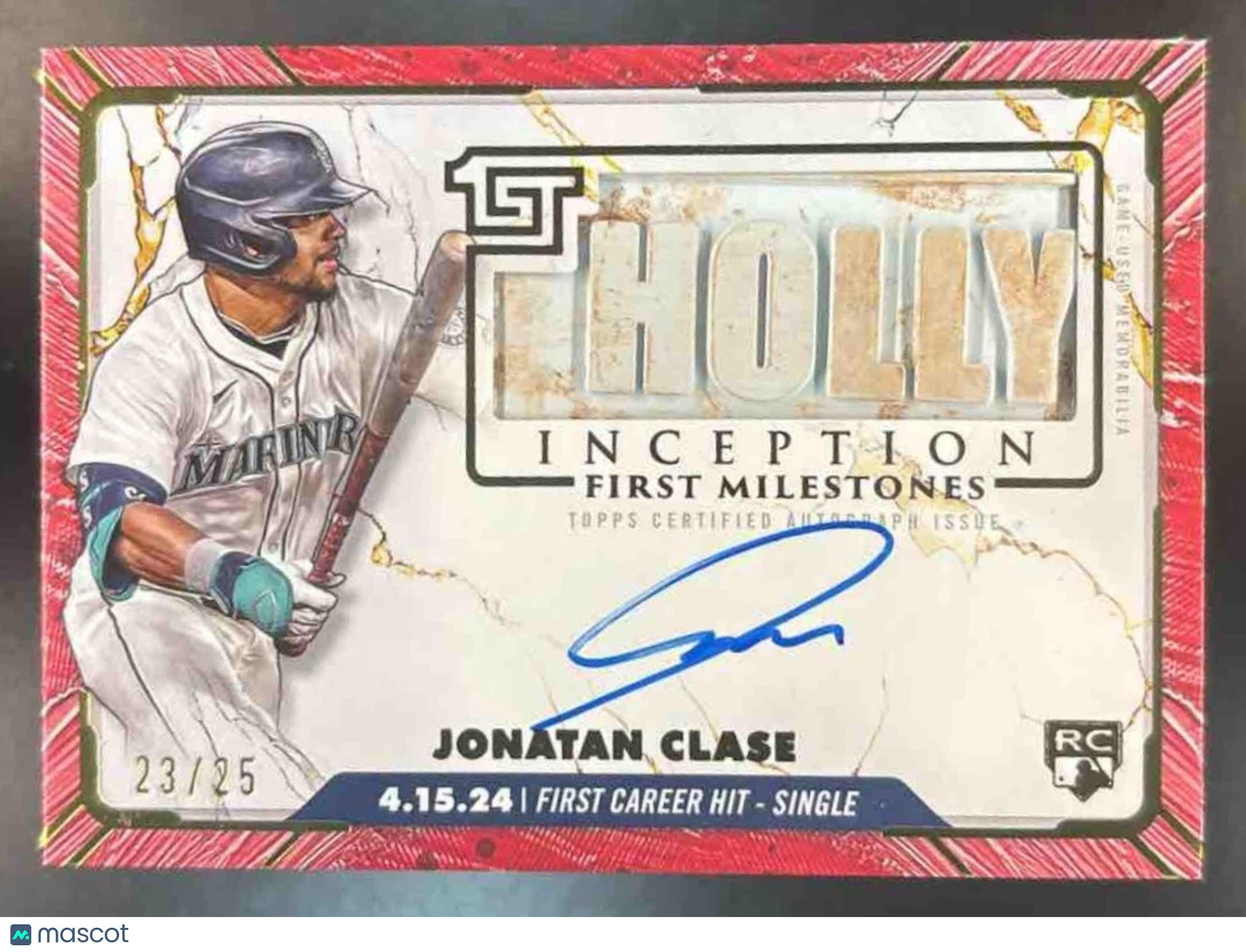 2024 Topps Inception Jonatan Clase First Milestone Patch Auto Red /25 RC Mariner