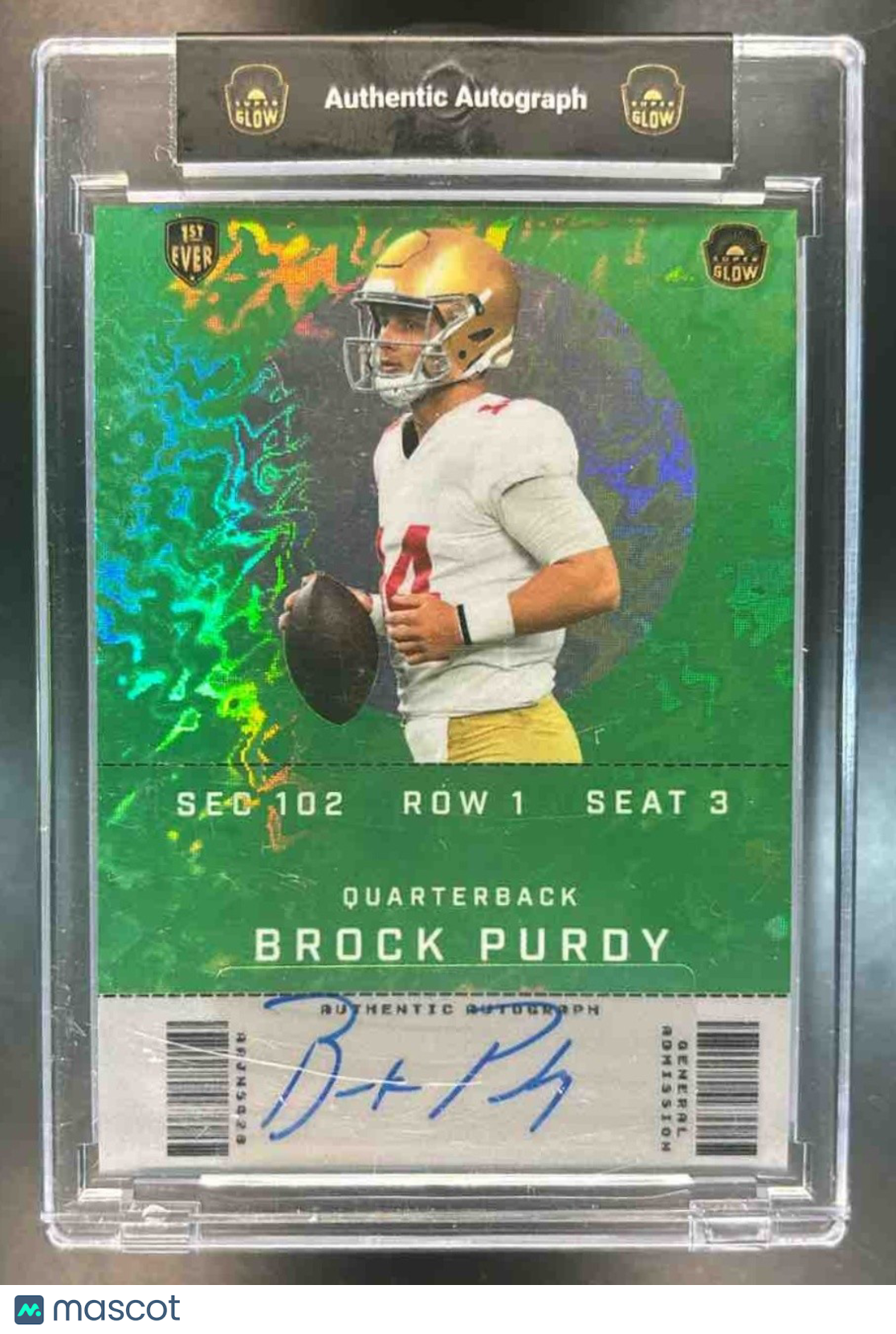2022 Super Glow Signed Ticket Brock Purdy Lime Green Foil Rookie Auto 1/1 49ers