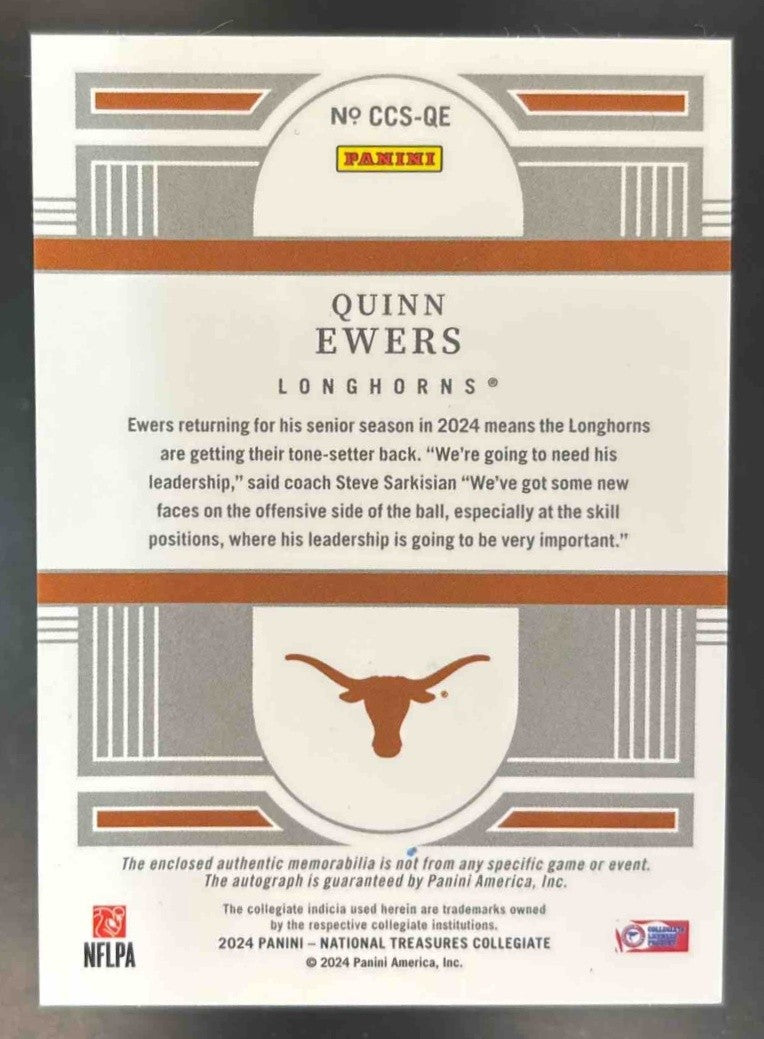2024 National Treasures Collegiate Quinn Ewers Patch Auto /99 MEM Longhorns