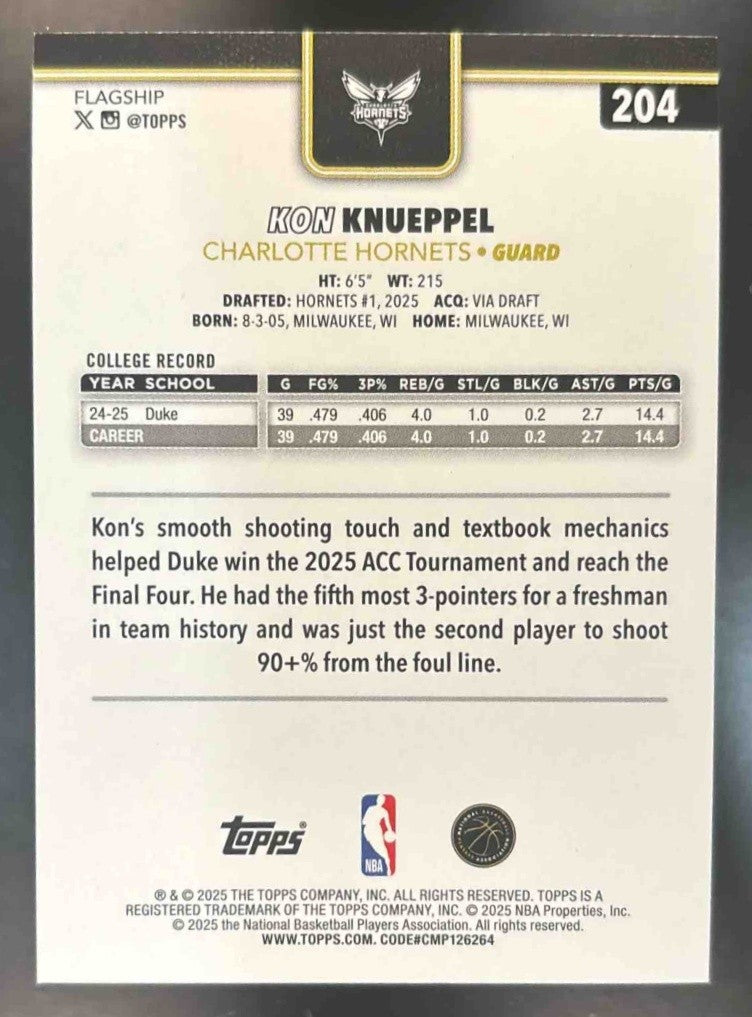 2025-26 Topps Kon Knueppel Blackout Variation Card #204